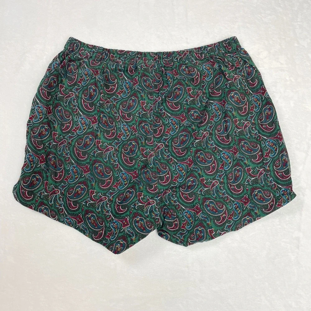 1 London Pajama Shorts Cotton Mens Medium Green Paisley Vintage Excellent